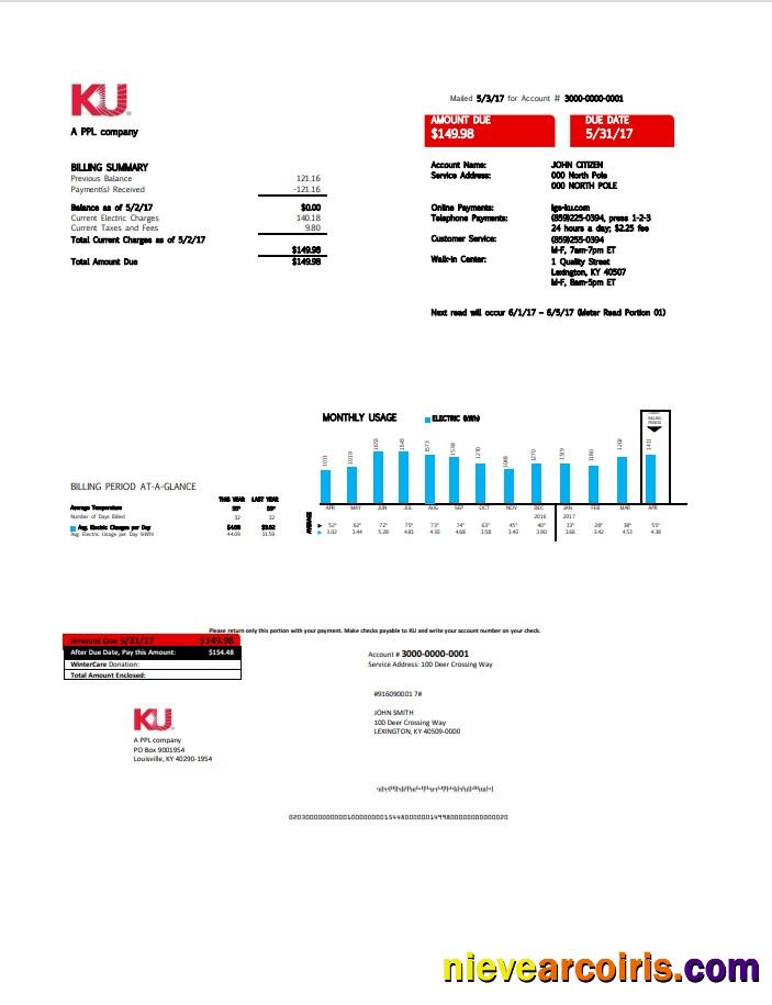 USA Kentucky electricity utility bill